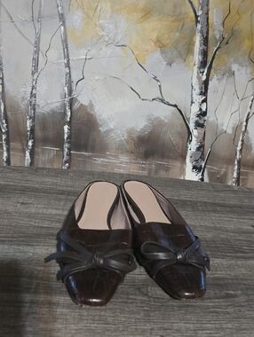 Women’s Brown Slip-On Bow Mule Flats